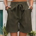 Women's army green high waisted drawstring shorts with tie-knot and side pockets - S / Army Green
