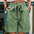 High-waisted sage green drawstring shorts with textured fabric and side pockets - Green