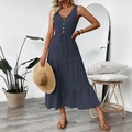 Marineblaues ärmelloses V-Ausschnitt Maxikleid mit Kordelzug und Stufenrock - S / Marineblau