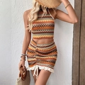 Boho-Strickset mit Neckholder-Top und Minirock mit Kordelzug in warmen Erdtönen - S / Orange
