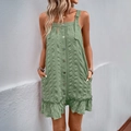Salbeigrüne strukturierte Mini-Hängerkleid mit Rüschensaum und Knopfbeschlag - S / Grün