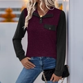 Damen Langarm-Pullover in Burgunder und Schwarz mit Kontrast-Patchwork-Design - S / Burgunderrot