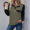 Damen Sweatshirt in Heidegrün und Schwarz mit Viertelreißverschluss und Knöpfen - S / Armeegrün