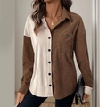 Camicia vintage da donna in velluto a coste con colletto a revers e maniche lunghe - S / Marrone Caffè