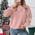 Detail of pink crewneck sweatshirt with champagne satin bows on long sleeves - S / Pink
