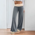 Pantalon large bicolore pour femme en gris foncé avec ceinture contrastée haute - S / Abricot gris