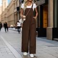 Vintage brown corduroy overalls with wide-leg cut and metal buckles for women - S / Coffee Brown