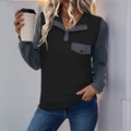 Damen-Langarmpullover in Kontrastfarben mit Grauen Akzenten und einer Brusttasche - Schwarz