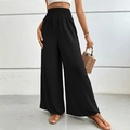 Schwarze Damen-Weite Hose mit hohem elastischem Bund und strukturierter Stoff - S / Schwarz