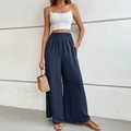 Dunkelblaue Damen-Weitbeinhose mit elastischem Hochbund und strukturierter Optik - S / Marineblau