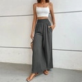 Women's casual high waisted wide leg trousers in charcoal grey with smocked waist detail - Dark Gray