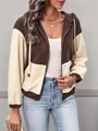 Chaqueta de forro polar para mujer con capucha y cremallera en marrón y blanco roto - S / Marrón