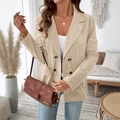 Retro beige corduroy blazer for women featuring double-breasted buttons and lapel collar - S / Apricot