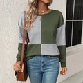 Dettaglio maglione patchwork verde militare e grigio con trama saia in rilievo - S / Verde Militare