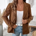 Vintage bruine corduroy blazer voor dames met klassieke reverskraag en knoopsluiting - S / Koffiebruin