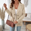 Klassieke beige corduroy double-breasted blazer met revers voor dames - S / Abrikoos