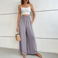 Pantalon large femme lilas clair à texture gaufrée avec taille haute élastique et poches - Gris clair
