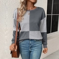 Felpa da donna a maniche lunghe in patchwork grigio con strisce testurizzate diagonali - S / grigio scuro