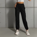 Pantalones de chándal negros de cintura alta para mujer con cordón y puños elásticos - S / Negro