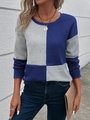 Maglia da donna con motivo a scacchi blu e grigio e texture a maglia strutturata - S / Blu Nebbia