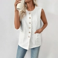 Elegante gilet di tweed bianco con bottoni dorati e bordi sfilacciati donna - S / Bianco