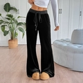 Damen Samthose mit hoher Taille und Kordelzug in Schwarz, weites Bein für lässigen Stil - S / Schwarz