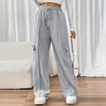 Pantaloni cargo grigio chiaro a vita alta con coulisse e tasche utility laterali - S / Grigio