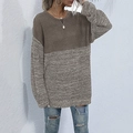 Maglione in maglia a contrasto marrone e grigio con spalle basse e stile comodo - S / Cachi