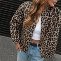Giacca vintage da donna con stampa leopardata, bottoni a pressione e polsini elastici - S / Marrone Scuro