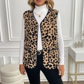 Sleeveless leopard print faux fur vest with V-neck and large front pockets for women - S / Coffee Brown