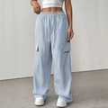 Pantaloni cargo a gamba larga a righe blu e bianche con vita elastica a coulisse - XS / Righe Blu