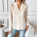 Camisa chic de manga larga crema con textura geométrica de borlas y botones - S / Albaricoque