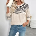 Pull en maille beige avec motifs Fair Isle et jacquard géométrique de style vintage - S / Abricot