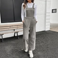 Vintage grijze corduroy herenoveralls voor dames met verstelbare bandjes en wijde pijp - S / Grijs