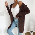 Cardigan in maglia marrone scuro da donna con tasche e trama a coste elegante - Caffè