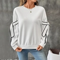Women's white crewneck sweatshirt with contrast black ribbon bow sleeve details - S / White