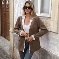 Καφέ casual σακάκι για γυναίκες με κομψή λευκή δαντέλα στο πέτο και στις μανσέτες - S / Καφέ