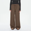 Pantaloni larghi marrone scuro da donna con coulisse in vita e trama verticale - S / Marrone