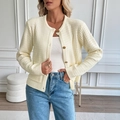 Elegant cream knit cardigan with textured fabric and vintage golden buttons for women - XS / Off White