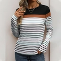 Maglia a maniche lunghe da donna con scollo rotondo, inserti neri e righe colorate - S / Strisce Giunte Nere
