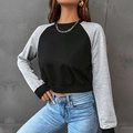 Damen Herbst Raglanärmel Cropped-Sweatshirt in Schwarz und Graumeliert Kontrast-Stil - XS / Schwarz und Grau