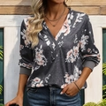 Sudadera de mujer con cuello en V gris carbón y un diseño retro de flores rosas y blancas - S / gris oscuro
