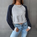 Damen Raglan-Cropped-Sweatshirt in Grau und Marineblau mit modernem Colorblocking - XS / Graublau