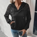 Women's black lace patchwork hoodie with drawstring hood and kangaroo pocket - Black / S