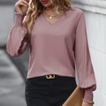 Camicetta rosa antico con scollo a V, maniche a pieghe e polsini elastici donna - S / Rosa