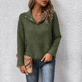 Damen Sweatshirt in Armeegrün mit geometrischer Textur, Polokragen und lockerer Passform - Armeegrün