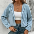 Chaqueta corta con capucha de punto gofrado azul claro con cremallera estilo retro - S / Azul