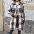 Giacca a camicia lunga a quadri da donna con dettagli grigi e trama spazzolata - S / Grigio