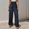 Damen Hose mit hoher Taille und Paperbag-Bund in Dunkelblau mit passendem Gürtel - S / Marineblau
