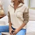 Sudadera de forro polar bicolor para mujer con cremallera corta y suave tejido sherpa - S / Albaricoque